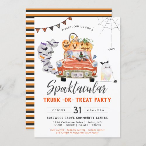 Trunk Or Treat  Halloween Party Invitation