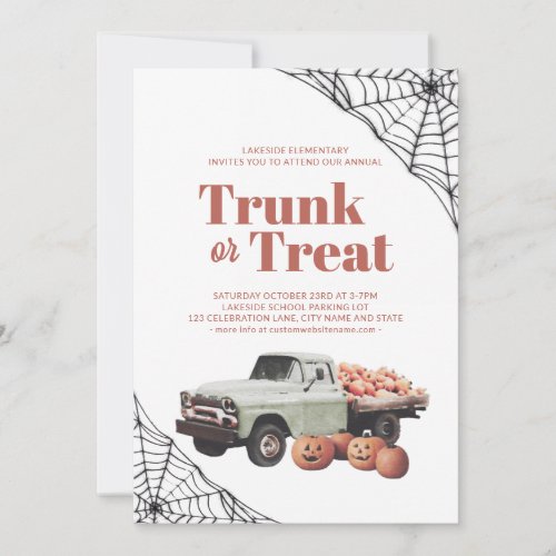 Trunk or Treat Halloween Pumpkin Spider Web Invitation