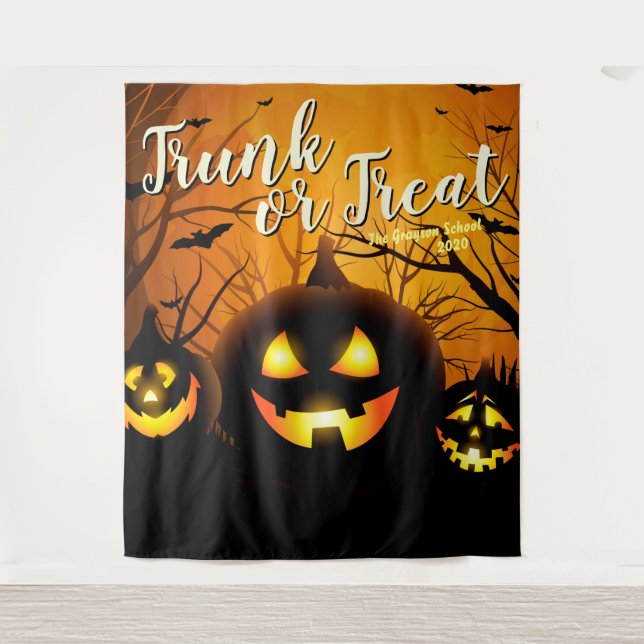 Trunk or Treat Halloween Pumpkins Photo Backdrop (Front)