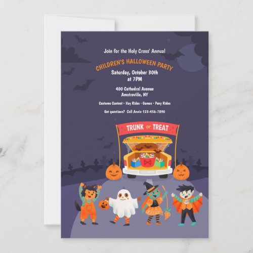 Trunk Or Treat Kids Halloween Party Invitation