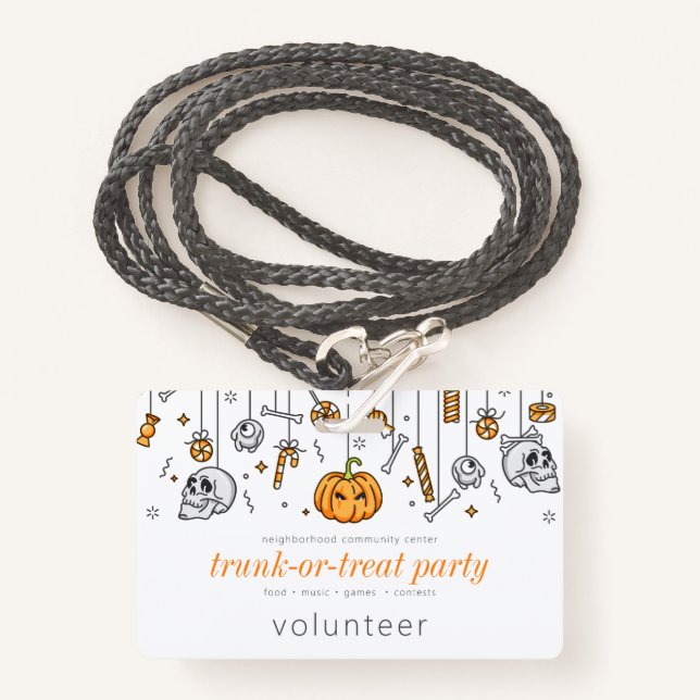 Trunk or Treat Modern Chic Halloween Party Badge (Front with Lanyard)