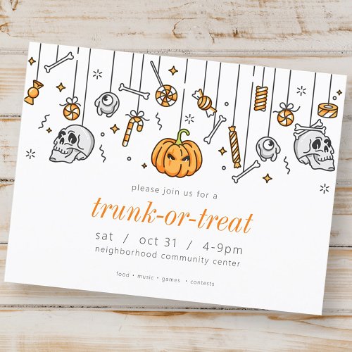 Trunk or Treat Modern Chic Halloween Party Invitation Postcard