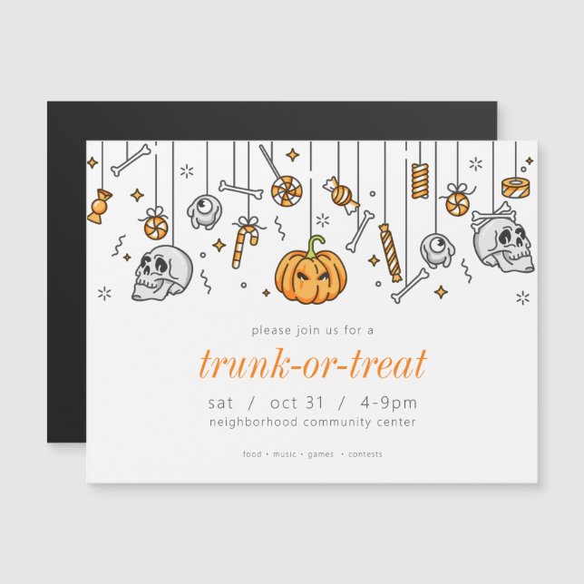 Trunk or Treat Modern Chic Halloween Party Magnetic Invitation (Front/Back)