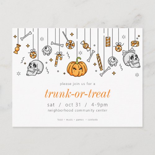 Trunk or Treat Modern Chic Halloween Party Postcard