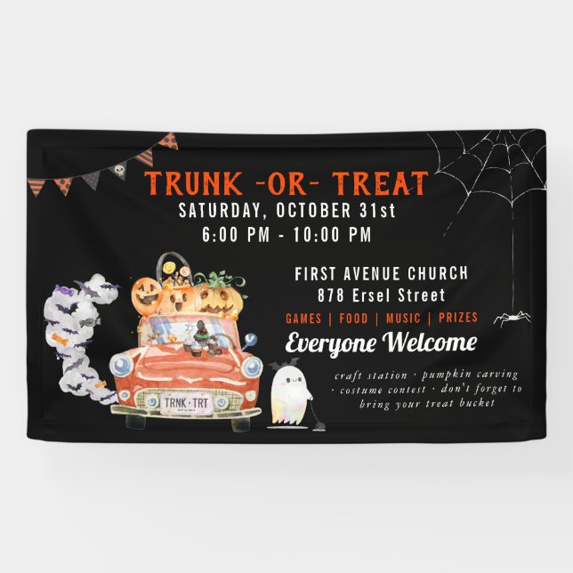 Trunk Or Treat | Modern Halloween Party Banner (Horizontal)