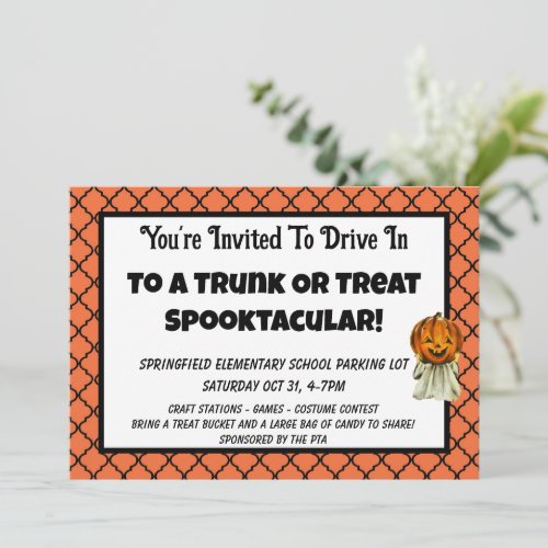 Trunk or Treat orange Halloween party invitation