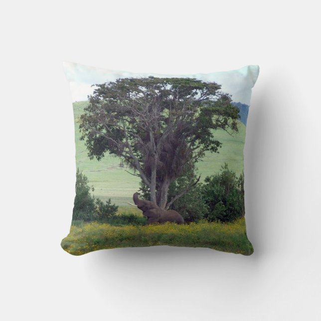 Trunk to the Breeze – Ngorongoro African Elephant Throw Pillow (Front)