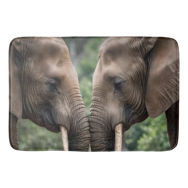 "Trunk to Trunk: A Gentle Elephant Embrace"  Bath Mat (Front)