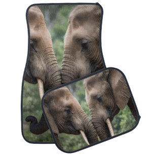 "Trunk to Trunk: A Gentle Elephant Embrace" Car Floor Mat