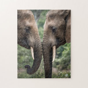 "Trunk to Trunk: A Gentle Elephant Embrace" Jigsaw Puzzle