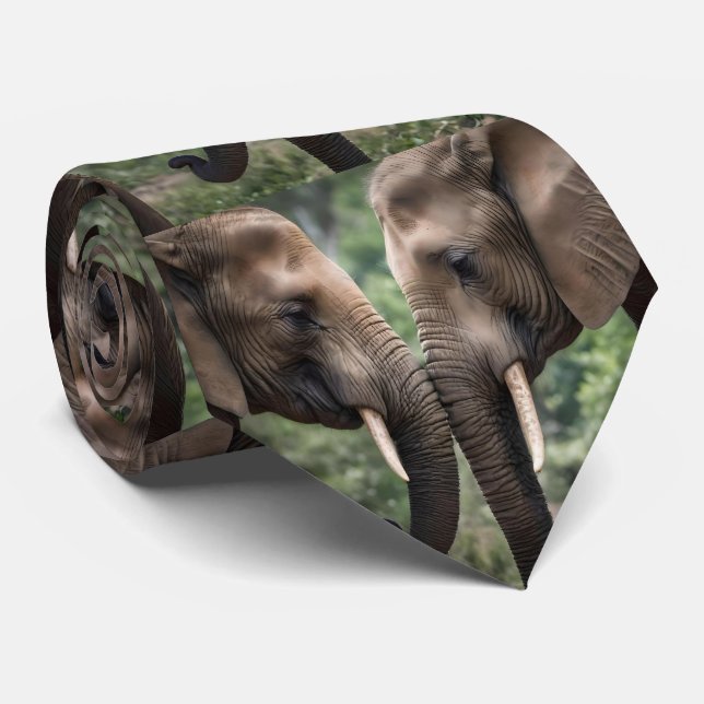 "Trunk to Trunk: A Gentle Elephant Embrace"  Neck Tie (Rolled)