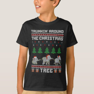 Trunkin Around The Christmas Tree Elephant Family T-Shirt