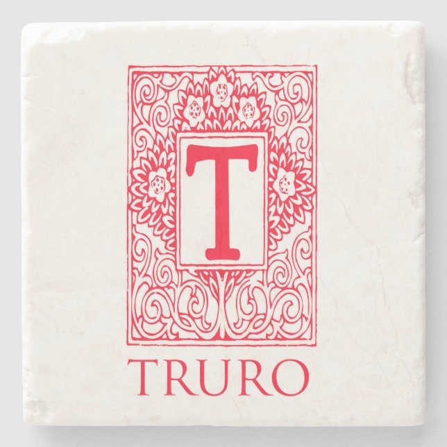 Truro Red Monogram  Stone Coaster (Front)