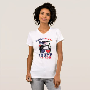 trushmen for Trump Girl Messy Bun Election flag T-Shirt