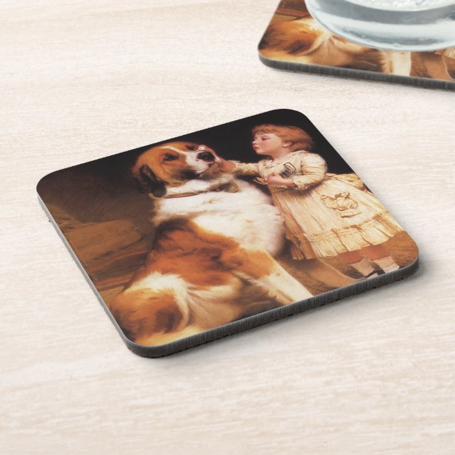 Trust by Charles Burton Barber, Saint Bernard Dog Beverage Coaster (Left Side)