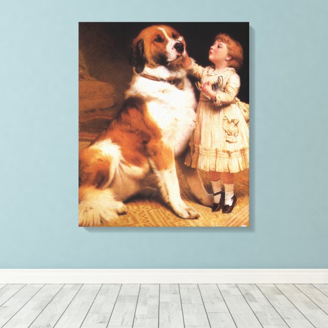 Trust by Charles Burton Barber, Saint Bernard Dog Canvas Print (Insitu(Wood Floor))