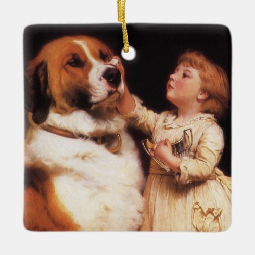 Trust by Charles Burton Barber Saint Bernard Dog Ceramic Ornament