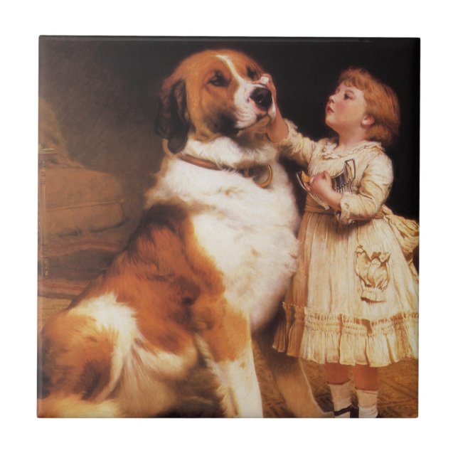 Trust by Charles Burton Barber, Saint Bernard Dog Ceramic Tile (Front)