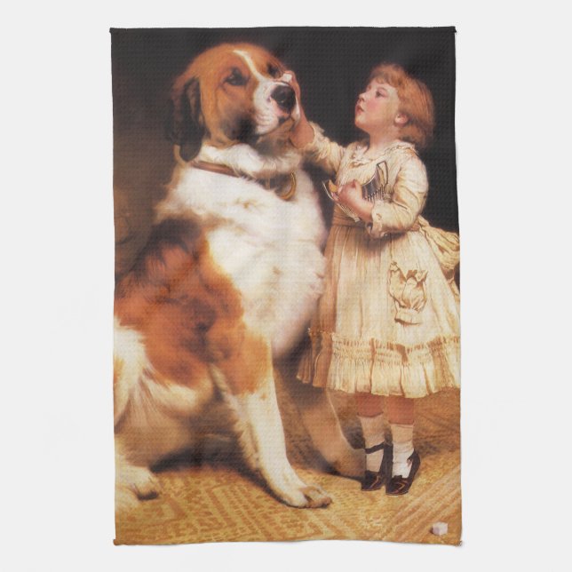 Trust by Charles Burton Barber, Saint Bernard Dog Kitchen Towel (Vertical)