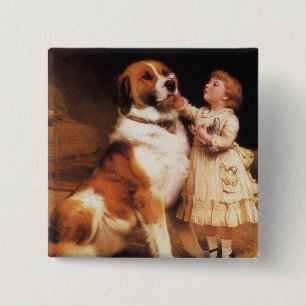 Trust by Charles Burton Barber, Saint Bernard Dog Pinback Button