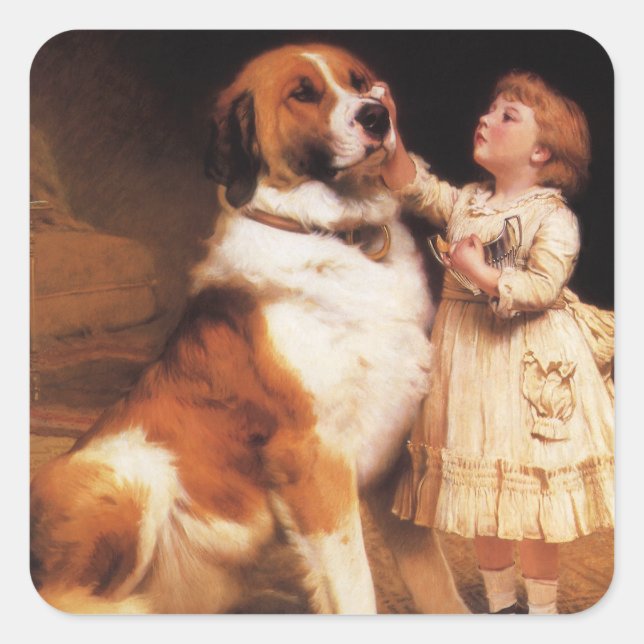 Trust by Charles Burton Barber, Saint Bernard Dog Square Sticker (Front)