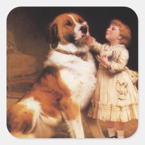 Trust by Charles Burton Barber Saint Bernard Dog Square Sticker