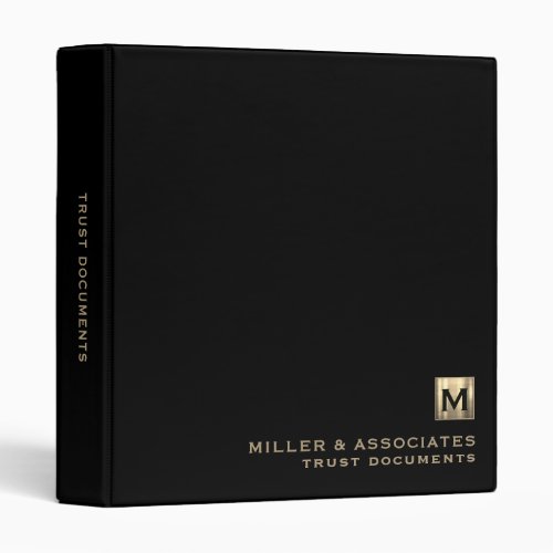 Trust Documents Binder Black with Gold Initial