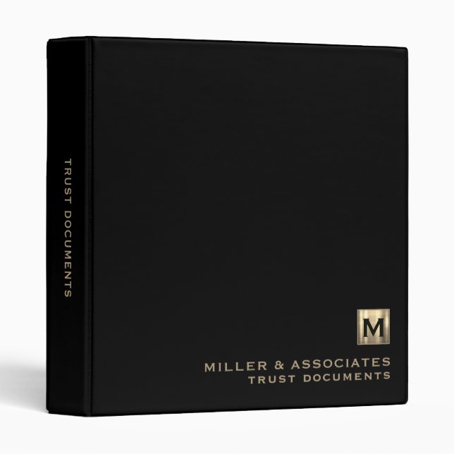 Trust Documents Binder Black with Gold Initial (Front/Spine)
