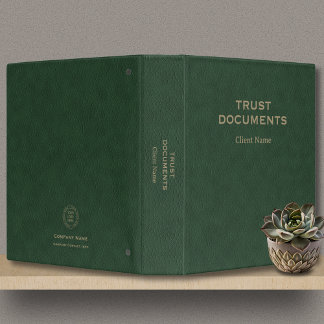Trust Documents Client Name Logo Green Leather  3 Ring Binder