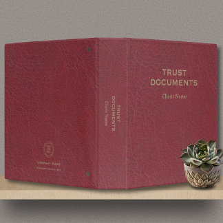 Trust Documents Client Name Logo Red Leather  3 Ring Binder