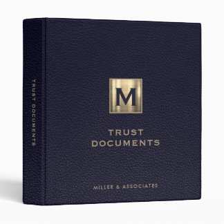 Trust Documents Leather Print Blue Gold 3 Ring Binder
