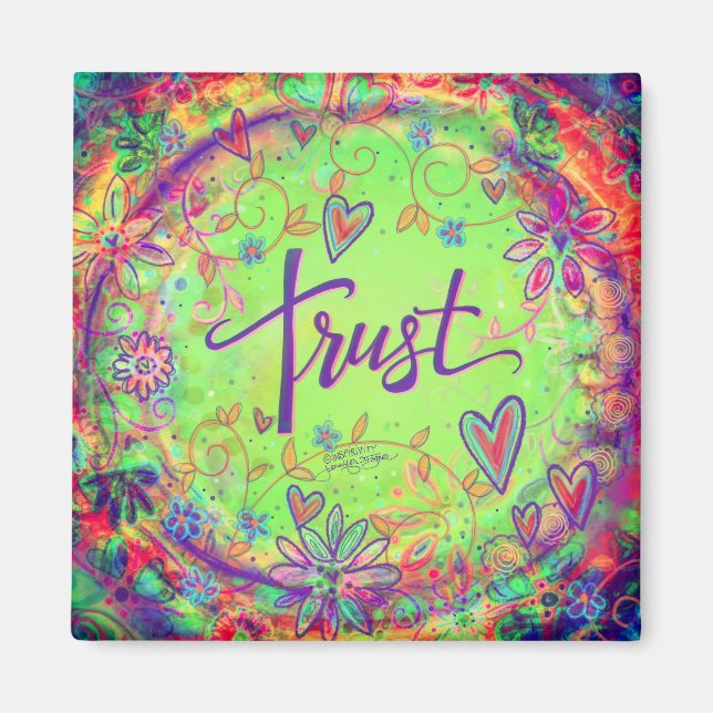 Trust Floral Pretty Hearts Colorful Inspirivity Magnet (Front)
