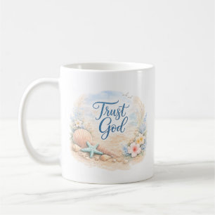 "Trust God" Coastal Beach Watercolor Christian Coffee Mug
