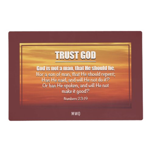 TRUST GOD  Numbers 2319 Christian Scripture Placemat