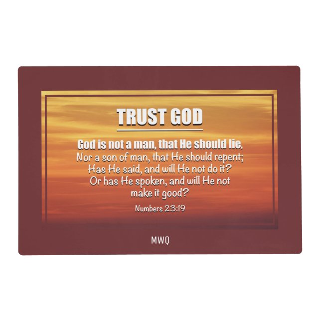 TRUST GOD | Numbers 23:19 Christian Scripture Placemat (Front)