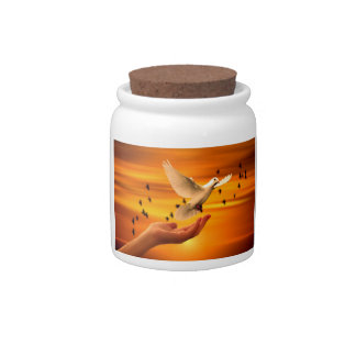 Trust God with Dove in Hand Candy Jar