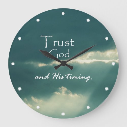 Trust Gods Timing Quote with Sunbeams Large Clock
