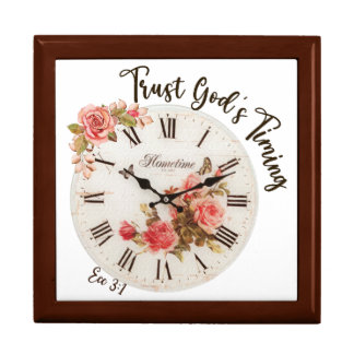 Trust God's Timing Vintage Clockface and Roses Gift Box