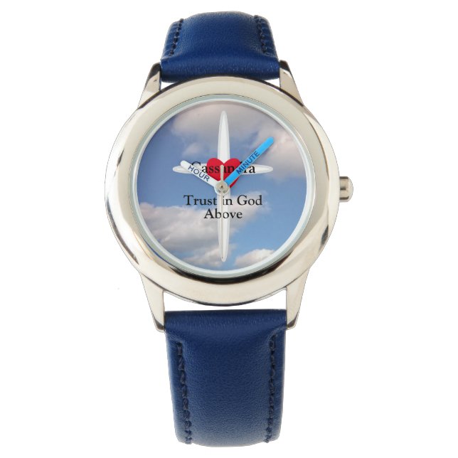 Trust in God Cross in Sky With  Personalized Name Watch (Front)