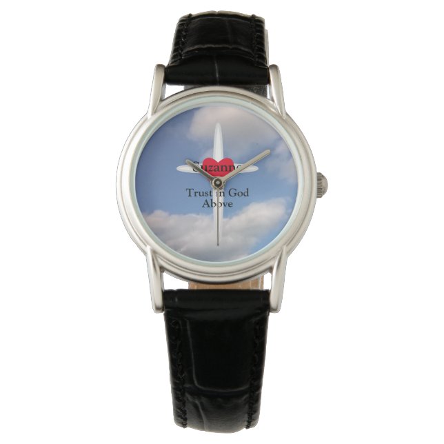 Trust in God Cross in Sky With  Personalized Name  Watch (Front)