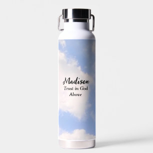Trust in God Inspirational Custom Name Blue Sky Water Bottle
