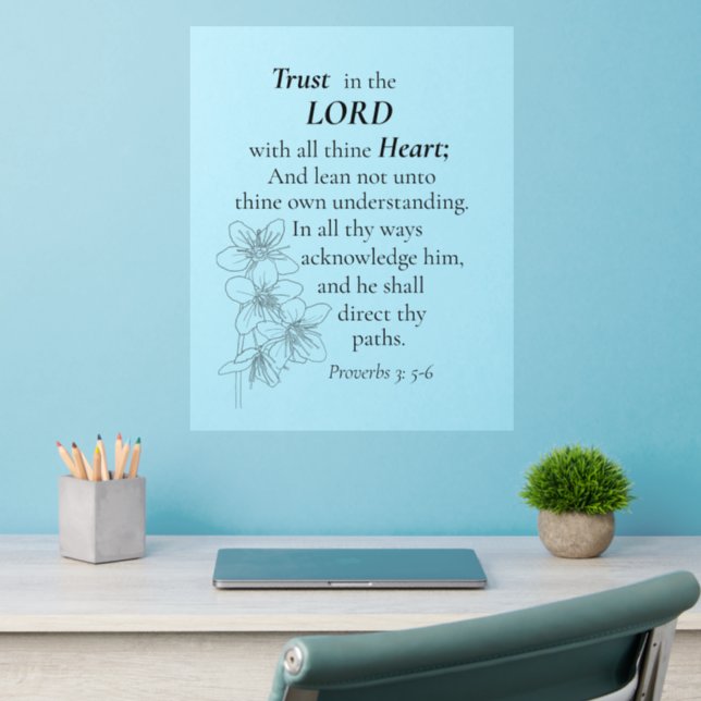 Trust in the Lord Bible Verse Floral Wall Decal (Home Office 2)