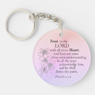 Trust in the Lord Bible Verse Floral Watercolor Keychain
