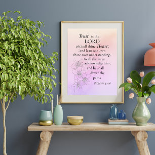 Trust in the Lord Bible Verse Floral Watercolor Poster