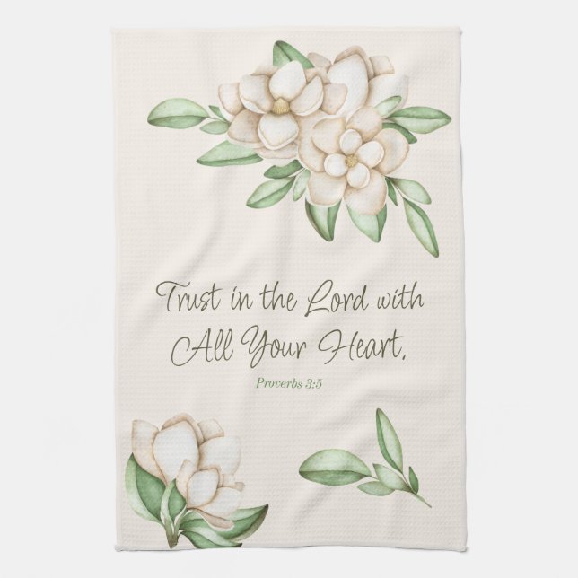 Trust in the Lord Elegant Bible Verse Botanical Kitchen Towel (Vertical)