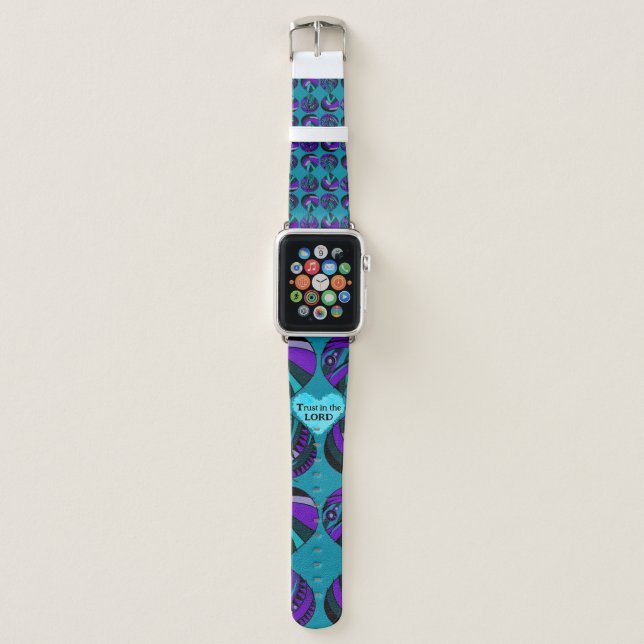 Trust In The Lord Fish Leaves Purple Teal Grey Apple Watch Band (Front)
