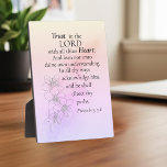 Trust in the Lord Floral Watercolor Scripture Plaque<br><div class="desc">Inspirational verse Proverbs 3: 5”Trust in the Lord with all your Heart”. 
Beautifully paired with a colorful watercolor abstract background and intricate flowers.</div>
