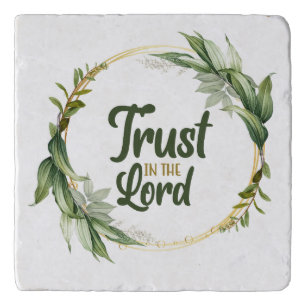 Trust in the Lord Leaves Wreath Marble Trivet