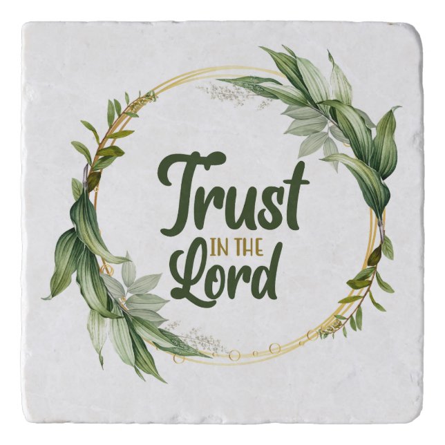 Trust in the Lord Leaves Wreath Marble Trivet (Front)
