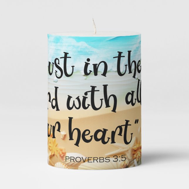 Trust In The Lord, Ocean Bible Verse Pillar Candle (Front)